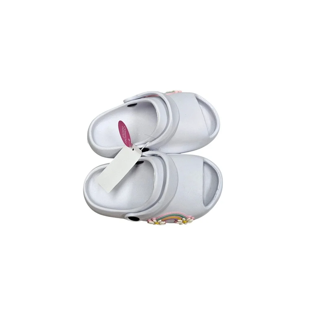 Kids‎ Seasonal Slide Clogs Kids Size 9 White Rainbow Daisy Flower Summer Sandals